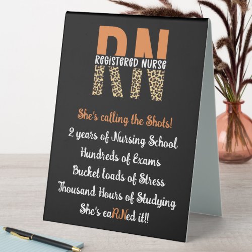 RN Registered Nurse Leopard Typography Graduation Table Tent Sign