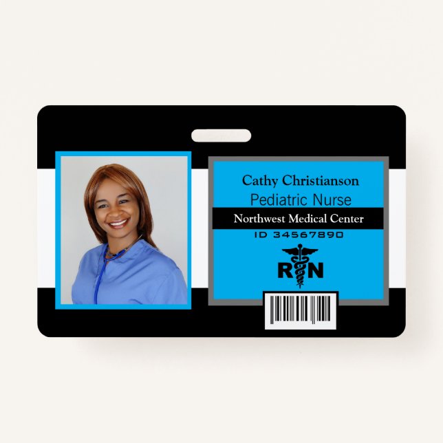 RN Registered Nurse Name Photo Badge Scanner Code (Front)