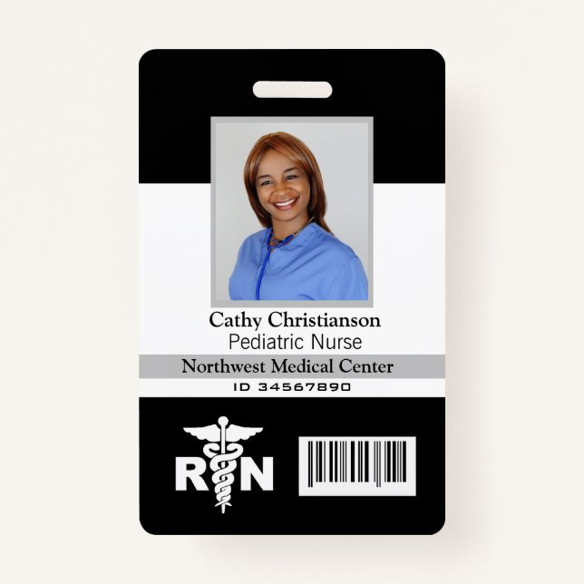 RN Registered Nurse Name Photo Badge Scanner Code (Front)
