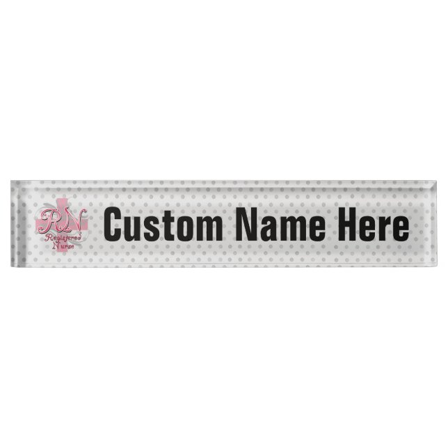 RN Registered Nurse, Pink Cross Swirls Desk Name Plate (Front)