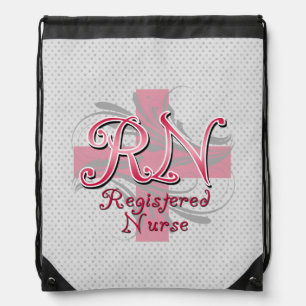 RN Registered Nurse, Pink Cross Swirls Drawstring Bag