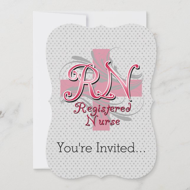 RN Registered Nurse, Pink Cross Swirls Invitation (Front)