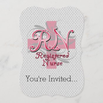 Rn Registered Nurse  Pink Cross Swirls Invitation by NurseGifts at Zazzle
