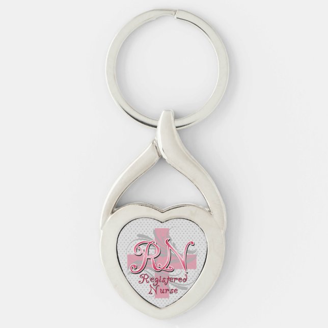 RN Registered Nurse, Pink Cross Swirls Keychain (Front)