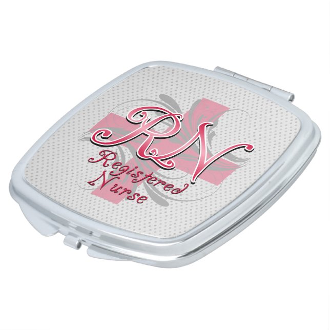 RN Registered Nurse, Pink Cross Swirls Makeup Mirror (Turned)