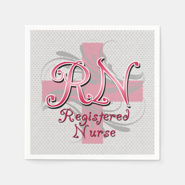 RN Registered Nurse, Pink Cross Swirls Paper Napkin