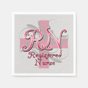 RN Registered Nurse, Pink Cross Swirls Paper Napkins