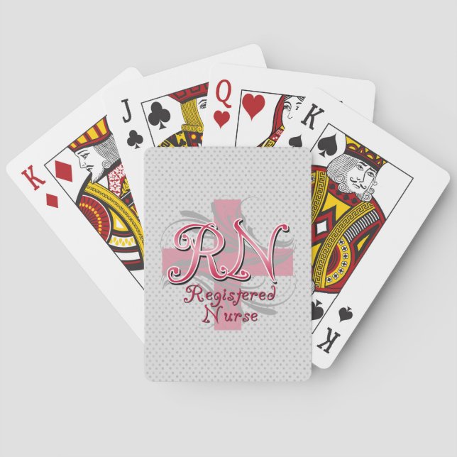 RN Registered Nurse, Pink Cross Swirls Poker Cards (Back)