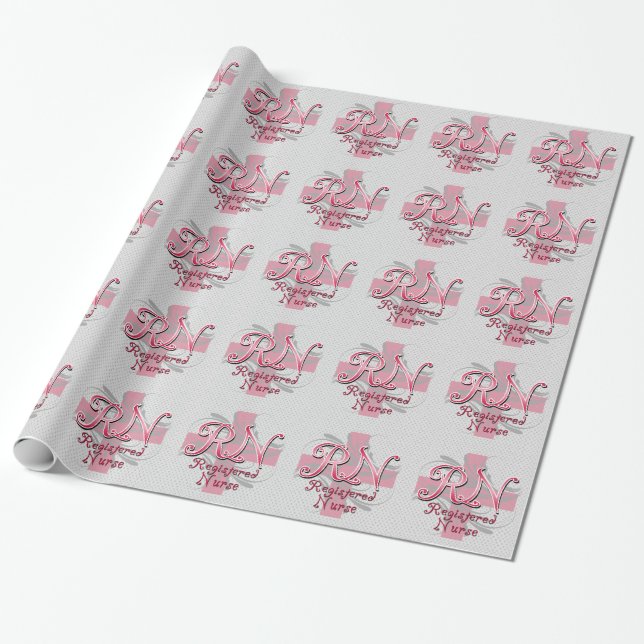 RN Registered Nurse, Pink Cross Swirls Wrapping Paper (Unrolled)