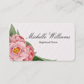 Rn Registered Nurse Pink Peony Business Card by SublimeStationery at Zazzle