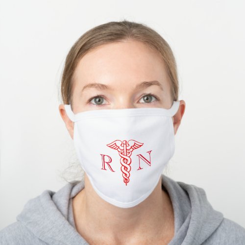 RN registered nurse red medical caduceus symbol White Cotton Face Mask