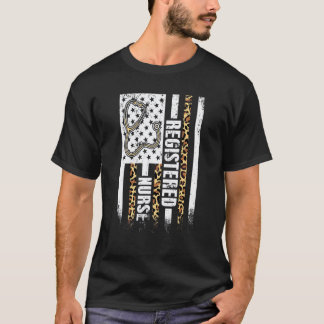 Rn Registered Nurse Stehoscope Usa American Flag L T-Shirt