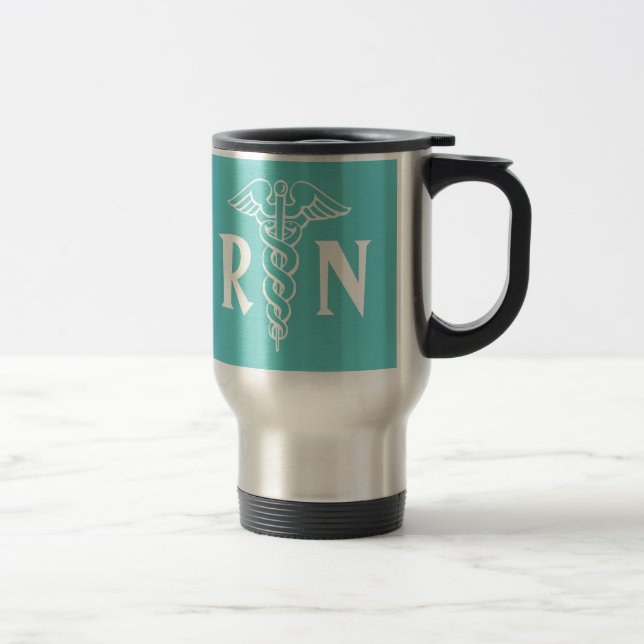 RN Registered Nurse travel mug with caduceus (Right)