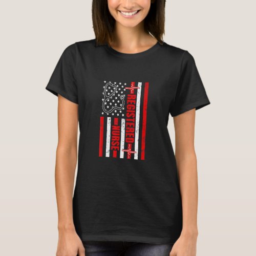 RN Registered Nurse USA American flag Heartbeat St T_Shirt