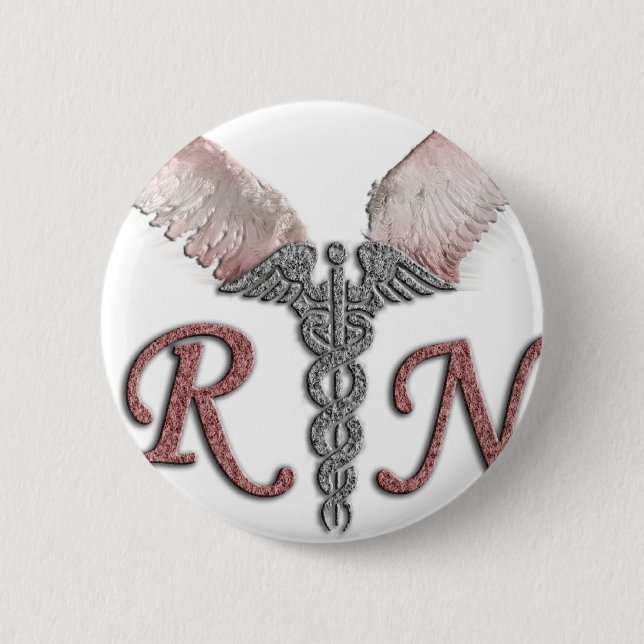RN Registered Nurse with Angel Wings Pinback Button (Front)