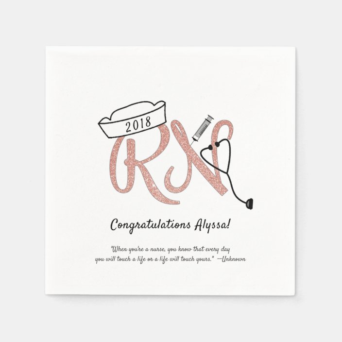 Rn Rose Gold Glitter Nurse Graduation Party Decor Napkins Zazzle