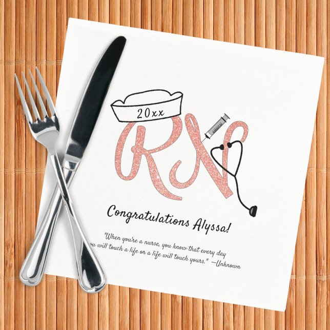 RN Rose Gold Glitter nurse graduation party decor Napkins (Creator Uploaded)