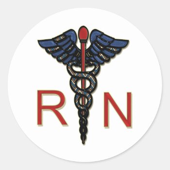 Rn With Caduceus Classic Round Sticker by medical_gifts at Zazzle