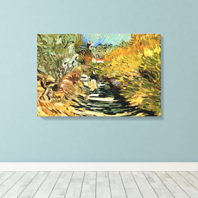 Road at St Remy with Figure by Vincent van Gogh Canvas Print (Insitu(Wood Floor))