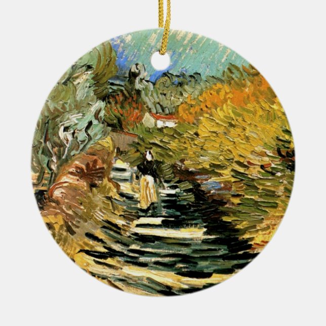 Road at St Remy with Figure by Vincent van Gogh Ceramic Ornament (Front)
