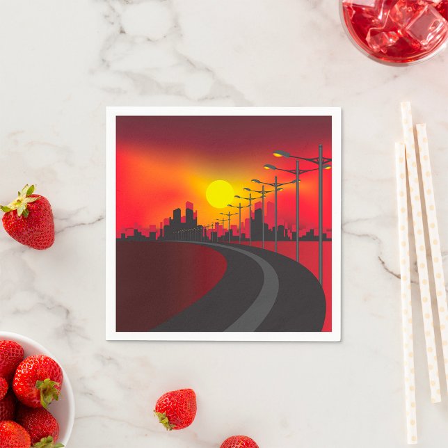 Road At Sunset Paper Napkins (Creator Uploaded)