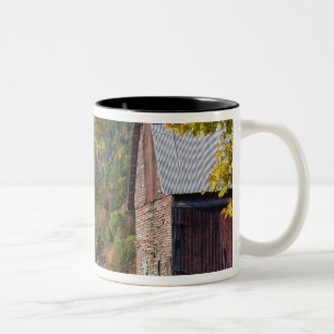 Road beside classic rural barn/farm in autumn, 2 Two-Tone coffee mug