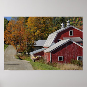 Road beside classic rural barn/farm in autumn, poster