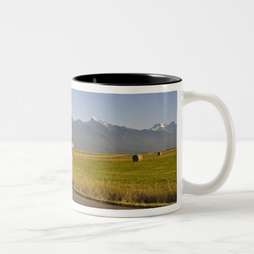 Road bicyclists ride down a back country road Two_Tone coffee mug