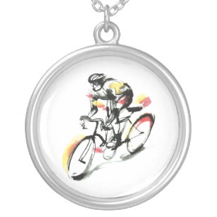 Road bike silver plated necklace