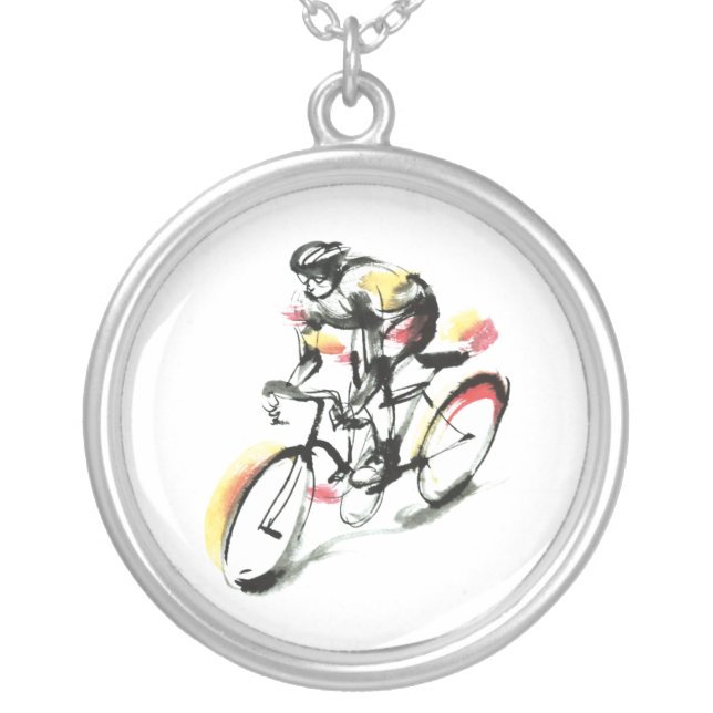 Road bike silver plated necklace (Front)