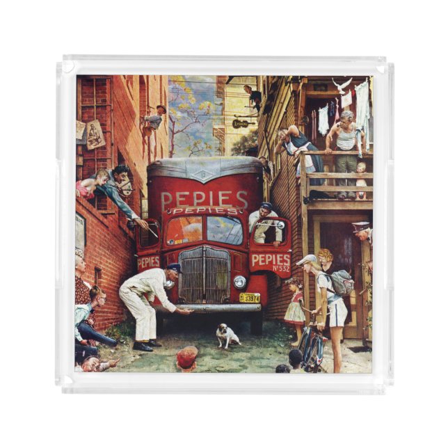 Road Block by Norman Rockwell Acrylic Tray (Front)