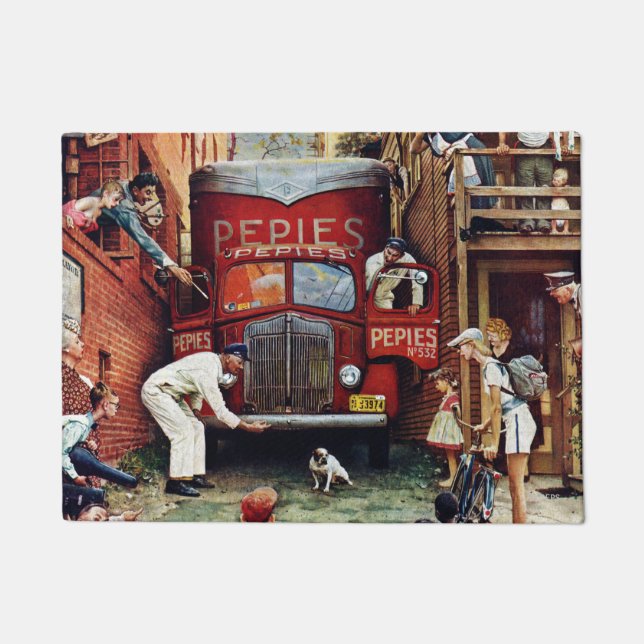 Road Block by Norman Rockwell Doormat (Front)