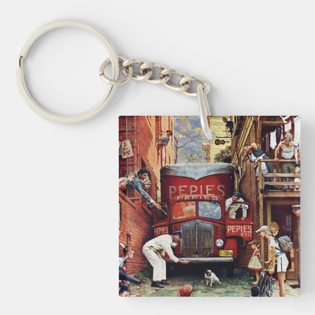 Road Block by Norman Rockwell Keychain (Front)