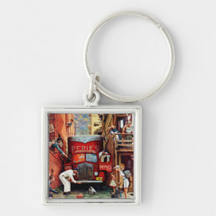Road Block by Norman Rockwell Keychain