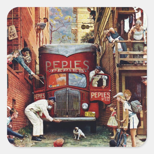 Road Block by Norman Rockwell Square Sticker (Front)