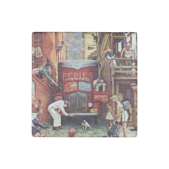 Road Block by Norman Rockwell Stone Magnet (Front)