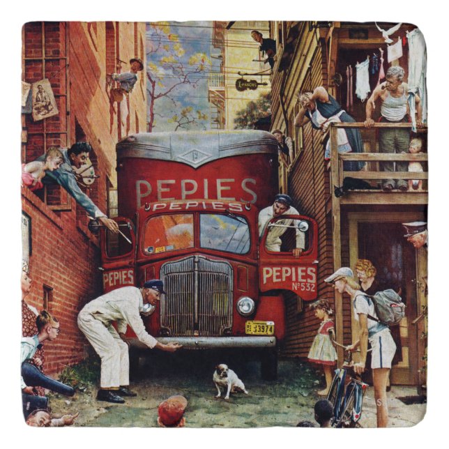 Road Block by Norman Rockwell Trivet (Front)