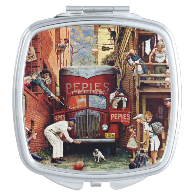 Road Block by Norman Rockwell Vanity Mirror (Front)