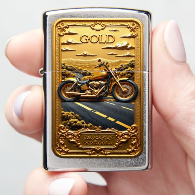 Road Captain Heritage Golden Zippo Lighter (In Hand)