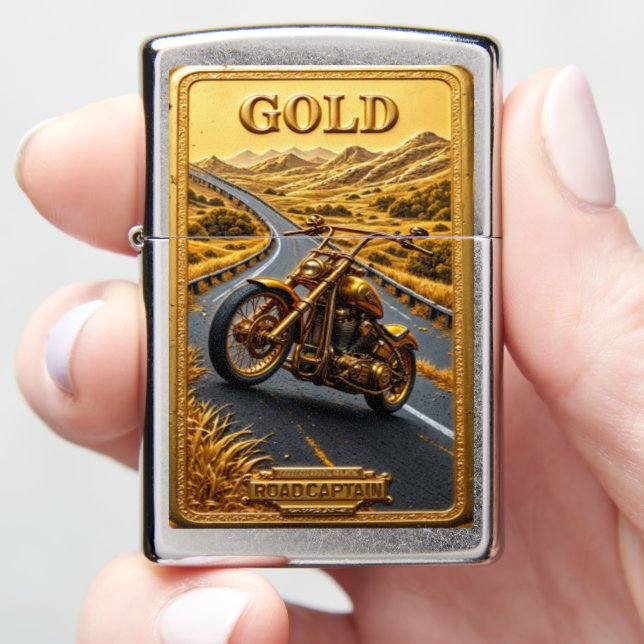 Road Captain Scenic Golden Cruiser Zippo Lighter (In Hand)