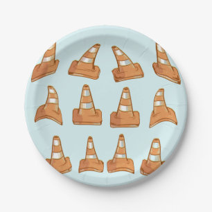 Road Cone Pattern Paper Plates