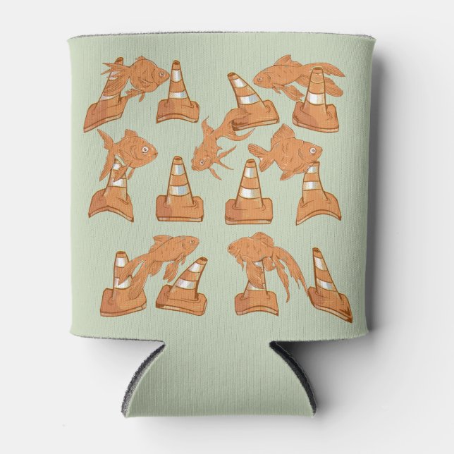 Road Cones and orange goldfish Can Cooler (Front)