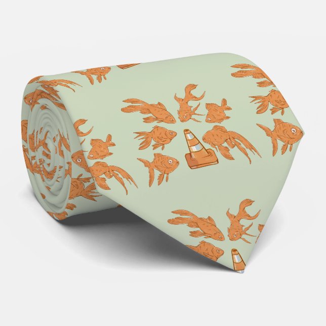 Road Cones and orange goldfish Neck Tie (Rolled)