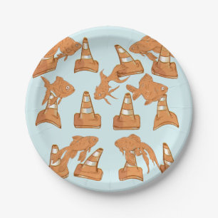Road Cones and orange goldfish Paper Plates