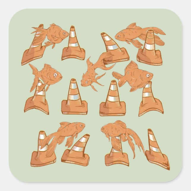Road Cones and orange goldfish Square Sticker (Front)