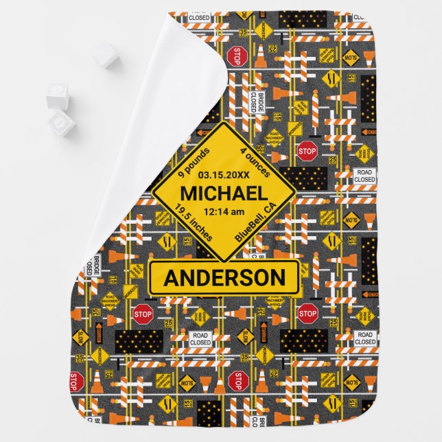 Road Construction Birth Stats  Baby Blanket (In Situ)