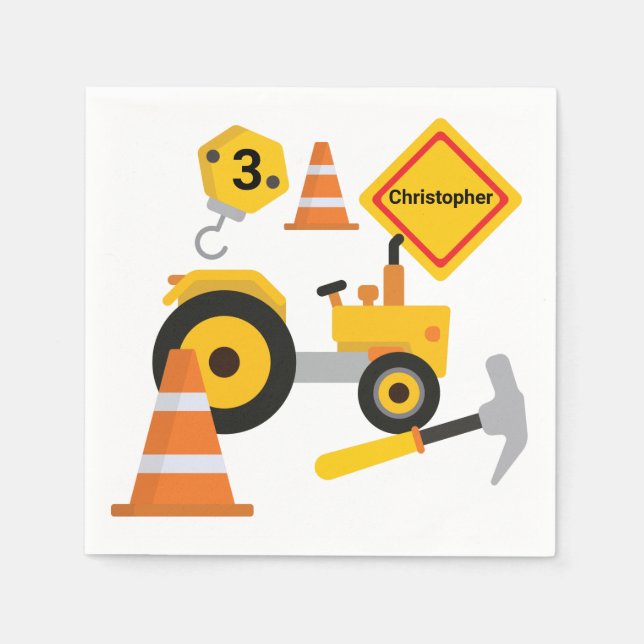 Road Construction Child's Birthday Party Napkins (Front)