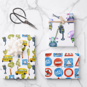 Road Construction Traffic Lights School Bus Wrapping Paper Sheets