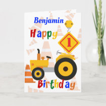 Road Construction Vehicle 1st Birthday Card