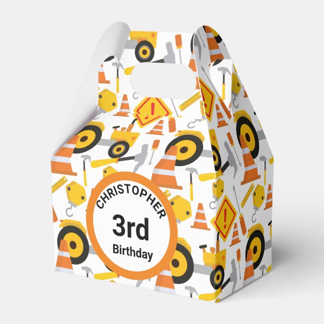 Road Construction Vehicle Birthday Age Favor Box (Front Side)
